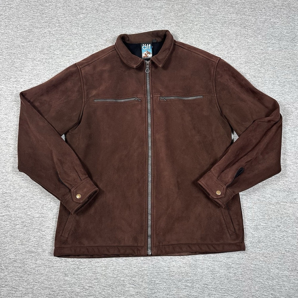 Vintage KUHL Alf Jacket Mens Medium Brown Microsueded Fleece Wind Proof Full Zip